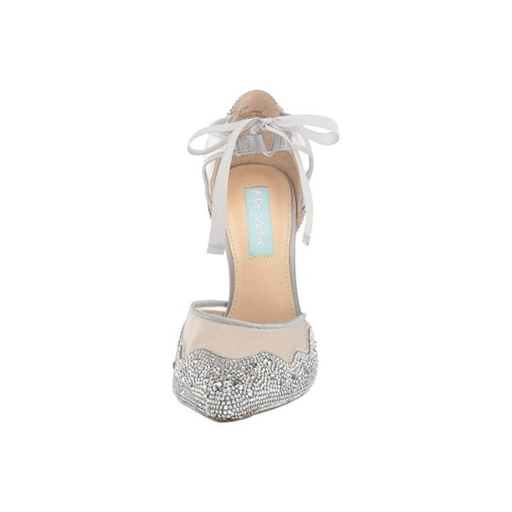 Betsey Johnson New Iris Silver Rhinestone Ankle Strap Stiletto Heels Pumps Bride - Picture 5 of 13